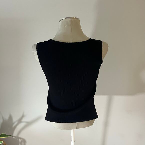 Y2K 2000s Black Square Neck Scallop Trim Tank Top Wmns L Casual Summer Goth - Picture 5 of 9